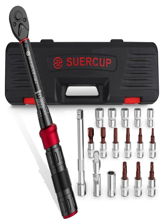 SUERCUP 1/4-Inch Drive Click Torque Wrench, 18 PCS Bike Torque Wrench Set 3-25Nm, Dual-Direction Adjustable 72 Tooth Click Torque Wrench, Used for Bicycle Maintenance - Image 1